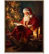 Vintage Christmas Canvas Wall Art, Santa Claus Reading Book Pictures for Wall Decor, Antique Oil ...