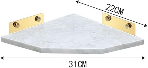 Miniatura 2 de Estante de esquina para ducha, estantes flotantes, luz nórdica, de cobre, mármol natural, triangular, estante de almacenamiento de champú dorado