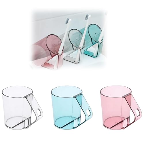 3PCS 歯磨きコップ うがいコップ 透明 取っ手付き 抗菌 歯ブラシコップ 歯ブラシホルダー付き 軽量 カビ防止 割れない 45°傾斜水切り設計 持ち手 おしゃれ 携帯便利 洗面用品 洗面所 浴室 家族用 逆に置き可能 男女兼用(A)