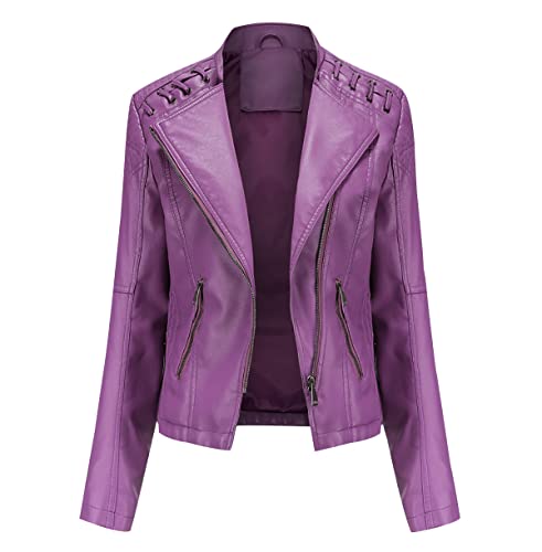 Veste Simili Cuir Femme Blouson Simili Cuir Femme Faux Leather Jacket Femme Veste Biker Femme Blouson Motard Femme Veste Imitation Cuir Femme PU Grande Taille Blouson...