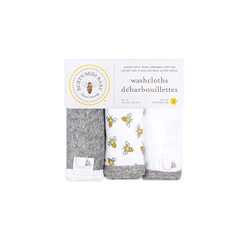 Image of Burt's Bees Baby Infant Washcloths, 100% Organic Cotton, Soft and Super Absorbent Knit Terry Wash Cloth - 3 Pack Set
