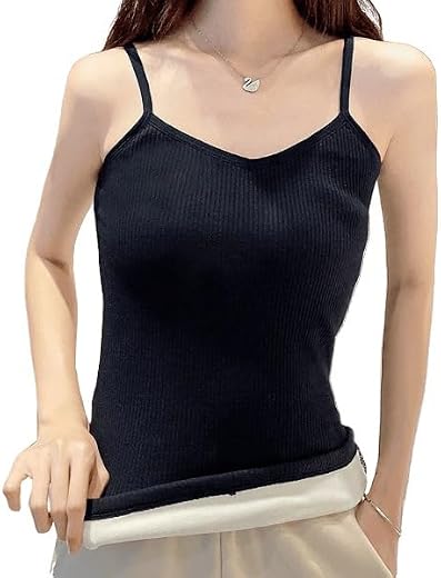 Alexvyan Girls Women Female L-Size Black Narrow Slips Slim Fit Cotton Thermal Fleece Lined Underwear Tops Camisole Top War...