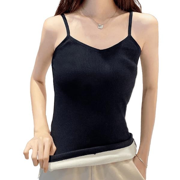 Alexvyan Girls Women Female L-Size Black Narrow Slips Slim Fit Cotton Thermal Fleece Lined Underwear Tops Camisole Top War... - Review, Price and Buying Guide