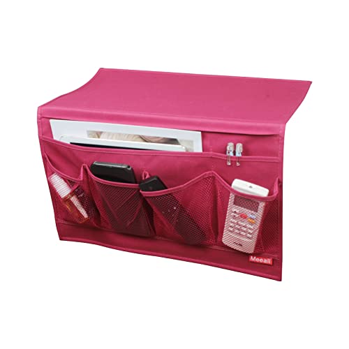 Meeall Bedside Caddy 6 Pockets Bedside Organizer Caddy Fit Tablet Magazine Phone Glasses, Under Mattress Remote Control Holder Storage Organizer, Red