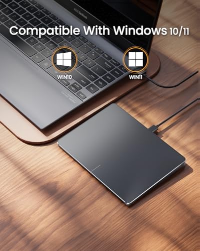 ProtoArc Wired USB Trackpad for Windows 10/11, Large High-Precision Wired Trackpad Mouse with Multi-Gesture, Ultra Slim Portable Aluminum Touchpad Mouse for Computer/Desktop/Laptop, Grey Black