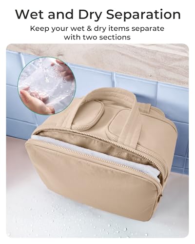 Image of BAGSMART Travel Toiletry Bag, Puffy Toiletry Bag for Women, Wide-open toiletry bags for traveling, Large Travel Cosmetic Makeup Bag Organizer for Accessories,Toiletrie (Khaki)