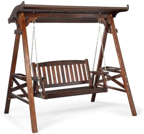 VINGLI Porch Swing with Stand and Canopy, Waterproof Patio Swing, Rustsic