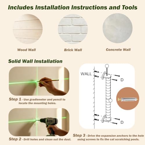 EMUST Wall Mounted Cat Scratcher 32.9", Sisal Post for Space Saving — view 7