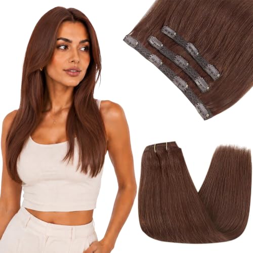 Sunny Hair Clip in Hair Extensions Real Human Hair Dark Reddish Auburn