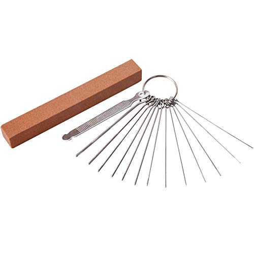 Guitar Bridge Saddle Nut File Set, 13 Different Size Stainless Steel Files with Grinding Stone for Electric Acoustic Guitar Ukulele Bass Guitar Banjo Mandolin