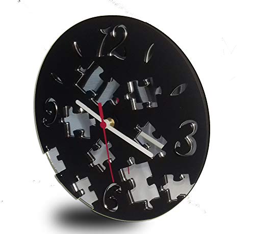 Relógio de Parede Decorativo em Madeira Laminado e Detalhes quebra cabeça em Espelhos