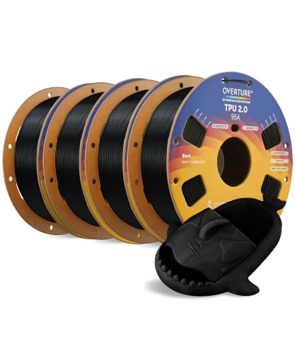Image of OVERTURE Upgrade TPU 2.0 4KG Bundle High-Speed 3D Printer Filament 1.75mm | 95A Soft Fast Printing High Elasticity & Durability, 4 Pack 1kg Spool (2.2lbs) (Red+Blue+Green+Neon Orange)