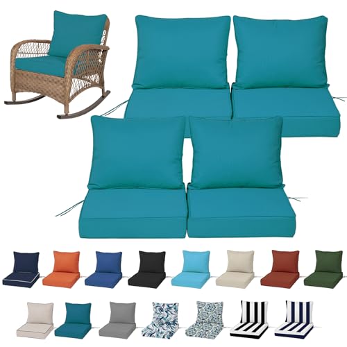 Odsiikly 28.5x28.5 Outdoor Deep Seat Cushions Set of 4 Patio Replacement Foam Cushions for Outside Furniture Waterproof & Fade Resistant Patio Chair Pads Compatible 28x28 27x27Teal Blue