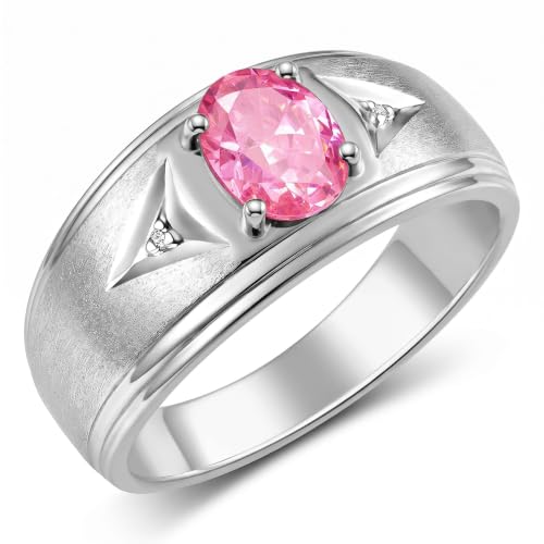 Image of Rylos Men's Rings Classic Design 8X6MM Oval Gemstone & Sparkling Diamond Ring - Color Stone Birthstone Rings for Men, Sterling Silver Rings in Sizes 8-13. Elevate Your Style with Timeless Elegance!