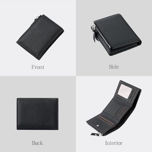 Mudono Women’s Wallet Small Genuine Leather Credit Card Holder RFID Blocking Tri-Fold Wallet With ID Window and Zipper Pocket2