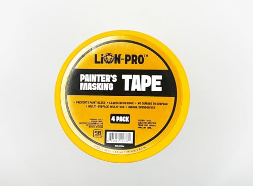 Image of Lion-Pro Painter's Masking Tape, 1.4 Inch Wide (2 in. x 55 Yds), Professional-Grade, High Adhesion, Ideal for Multi-Surface Use, 4 Rolls (4, Chrome Yellow, 1.4 INCH)