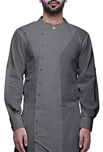 Image of Atasi Long Sleeve Mens Kurta Solid Cotton Flex Mens Long Kurta Shirt-XXXX-Large Gray