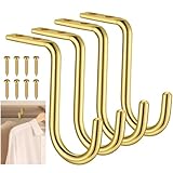 Gisafai 4 Pcs Heavy Duty Metal Wall Mount Closet Rod Center Support Bracket - 1 Inch Clothes Storage Hanger for Shelf (Satin Brass)