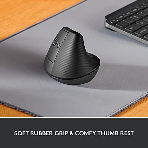 Image of Logitech Lift Vertical Ergonomic Mouse, Left-Handed, Wireless, Bluetooth or Logi Bolt USB, Quiet Clicks, 4 Buttons, Compatible with Windows /macOS /iPadOS, Laptop, PC - Graphite