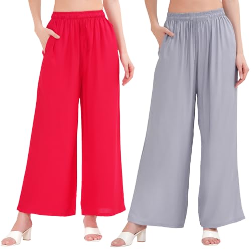 Image of Buy That Trendz Palazzo Pants for Women Rayon Elasticated Regular Fit Flared Wide Leg M to 6XL Pack of 2