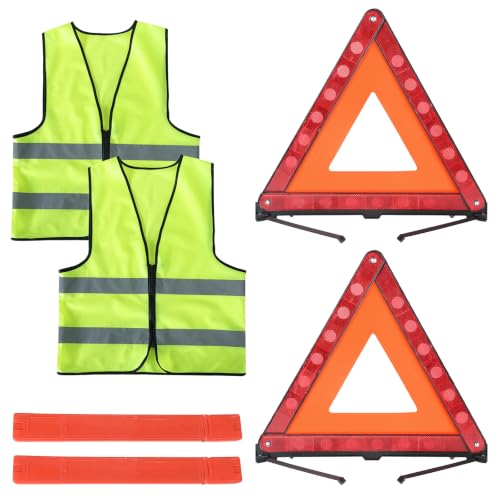 Image of Warning Triangles Safety Triangle Emergency Kit Foldable Reflective Triangles with Base Roadside Triangle Kit with Reflective Warning Vest