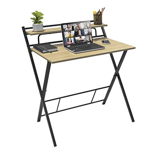 Mejores review On-line Escritorios modernos pequeños los más solicitados. 37 TOPLIVING Escritorio Plegable Diseño Moderno, Ideal para Home Office o Estudio, con Repisa, Estructura de Metal Resistente, Slim, Color Marrón y Negro