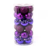 Set de 30 bolas de Navidad lila brillo mate y purpurina de plástico de Ø 6 cm