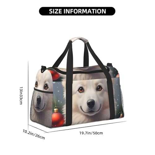 Merry Christmas Dog Print Travel Duffle Bag - Foldable Personal Item Travel Bag for Women & Men,Carry-On Convertible Crossbody Tote Bags with Adjustable Shoulder Strap & Pockets 13x10.2x19.7 in4