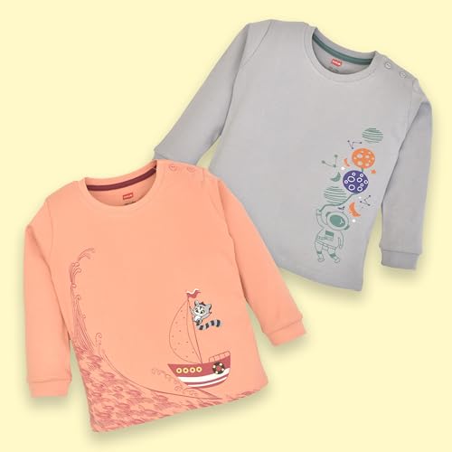 Image of LuvLap Baby Boys 100% Cotton Full Sleeve Boys T-Shirt & Pyjama Sets, Pack of 2