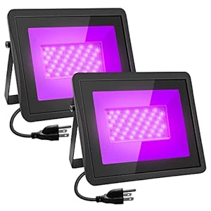 Black Lights TyTopFan 2 Pack 100W IP66 Waterproof Black Flood Light with Plug (6ft Cable) for Blacklight Party, Stage Lighting, Fluorescent Poster and Neon Glow in The Dark Night (100w)
