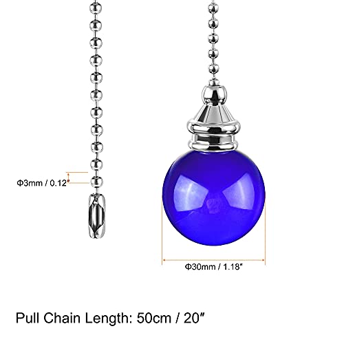 Image of uxcell Ceiling Fan Pull Chain, 20 Inch Fan Pull Chain Ornament Extension Lighting Accessories, 30mm Crystal Ball Pendant, Blue 2Pcs