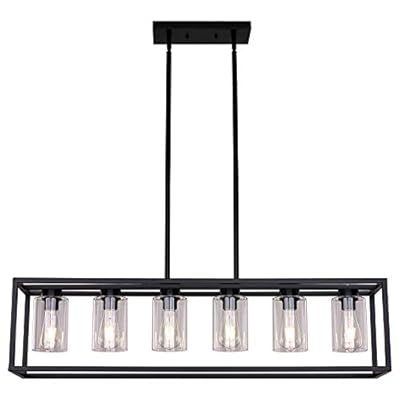 XILICON Dining Rooms Black Chandeliers,Kitchen Island Farmhouse Lighting Fixture Industrial Rustic Ceiling Hanging 6 Light Modern Pendant Light with Glass Shade