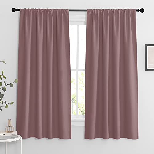 Image of RYB HOME Blackout Curtains for Bedroom Living Room 63 inches Long, Thermal Insulated Privacy Rod Pocket Drapes for Nursery Office Home Theater, Width 42 by Length 63, Dusty Rose, 2 Panels