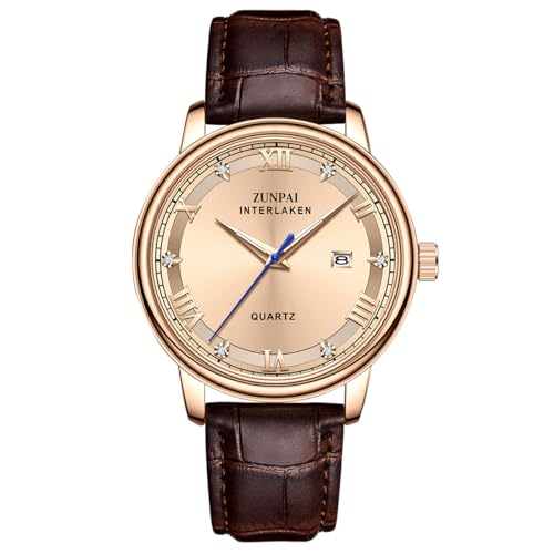 Image of ZUNPAI Men's Quartz Watch, 41mm Large Face, Leather Strap, Waterproof with Date Display, Luminous Analog Calendar