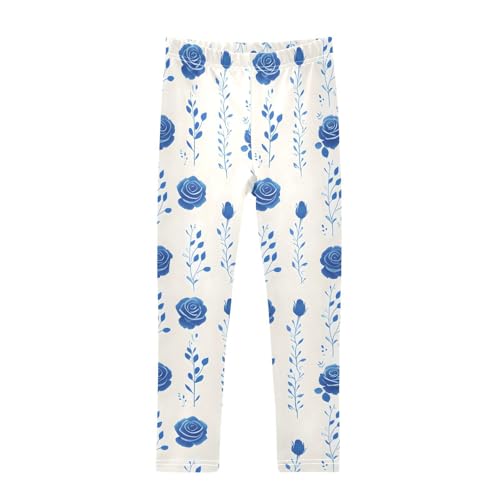 ALAZA Girls' Leggings Children's Yoga Pants Skinny Printed Dance Blue Rose 1 Comfortable 4T