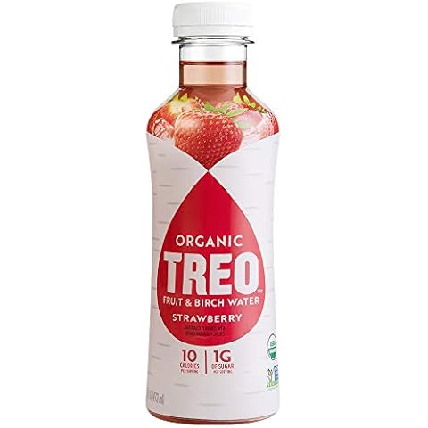 Treo Fruit & Birch Water Drink, Strawberry, USDA Organic, Non-GMO Project Verified, Vegan, Gluten-Free, 10 Calories & 1g of Sugar Per Serving, 16 fl oz, Pack of 12 Cover