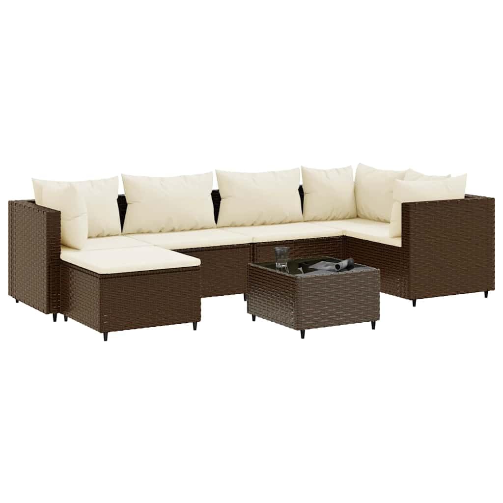 KCCKOM Garden Furniture Set 7 Piece Patio Lounge Set with Cushions Brown Poly Rattan