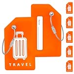 Teskyer 5 Silicone Luggage Tags for Suitcases - Durable, Noticeable, Soft, with Steel Loops, Luggage Labels with Name ID Card, Travel Accessories, Orange