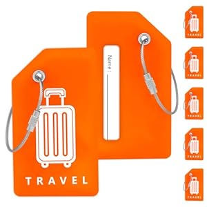 Teskyer 5 Silicone Luggage Tags for Suitcases – Durable, Noticeable, Soft, with Steel Loops, Luggage Labels with Name ID Card, Travel Accessories, Orange