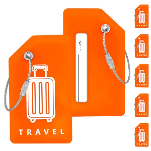 Teskyer 5 Pièces Etiquette Valise - Silicone, Durables, Visibles, Souples, avec Boucles en Acier, avec Carte d'Identité, Étiquettes de Bagage, Voyage...