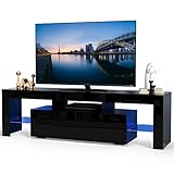 gerFogoo Glossy Led TV Stand Entertainment Center for 55 Inch TV, Modern TV & Media Console Table with Storage Drawer, Flat Screen TV Cabinet, Gaming Consoles for Living Room(63 Inch Black)