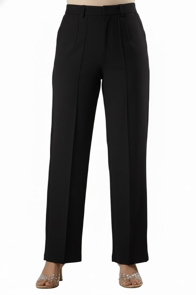 venitywave Women's Viscose Rayon High Waist Solid Straight Trousers Pant for Casual & Office Wear Formal Pants-picture-2