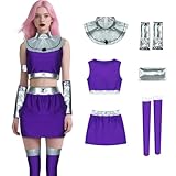 Poybraxh Starfire Costume Princess Koriand'r Cosplay Outfits Women Purple Crop Top Skirt Set for Halloween Party Uniform XS