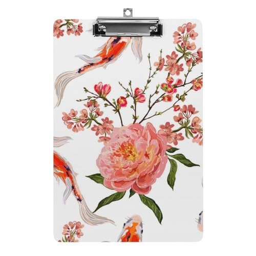Porte-Formulaires Clipboard A4 Fleur Poisson Rouge Pince Documents Papier