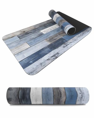 Blue Brown Wood Grain Heat Insulation Trivet & Table Runner Farmhouse Wooden Board Strip Hot Dishes Mat Table Protector Hot Pots Pans Pads Waterproof Placemats for Countertops 48x12 Inch