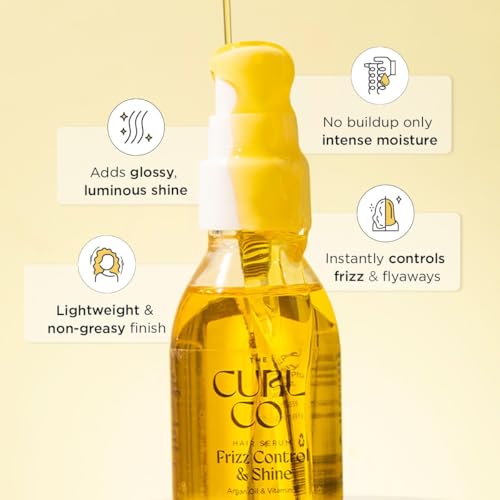 Image of The Curl Co Frizz Control & Shine Hair Serum - 50ml (Pack of 2)| With Sunflower Oil, Argan Oil & Vitamin E | Controls Frizz, Adds Glossy Shine | For Wavy, Curly & Coily Hair