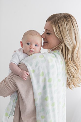 Image of Amazing Baby Silky Swaddle Muslin Blankets, Set of 2, Bamboo Viscose, Leaves and Dots, SeaCrystal