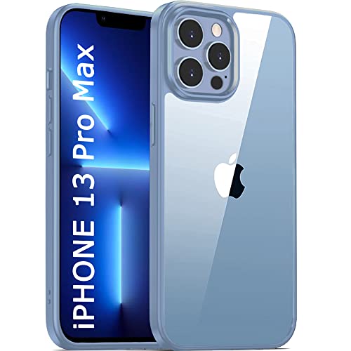 Image of TheGiftKart Ultra-Hybrid Crystal Clear Back Cover Case for iPhone 13 Pro MAX | Slim Fit Shockproof Design | Camera Protection Bump | Transparent Back (PC & TPU | Sierra Blue Bumper)