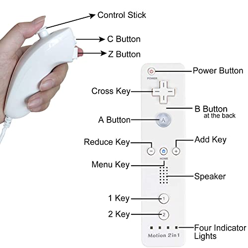 Wii Nunchuck Remote Controller With Motion Plus Compatible With Wii And Wii U Console | Wii Remote Controller With Shock Function (1Pack_White) #TOP1