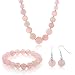10MM Rose Quartz Round Bead Necklace Bracelet and Earrings Set 20 Inch